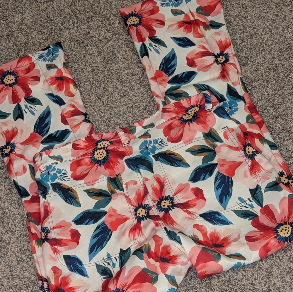 Shein XS (4-6) Floral Wide-Leg Pants in Coral & Teal - Picture 4 of 4
